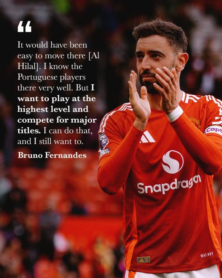 B费拒绝新月高薪合同,曼联社媒晒图:我们的队长️